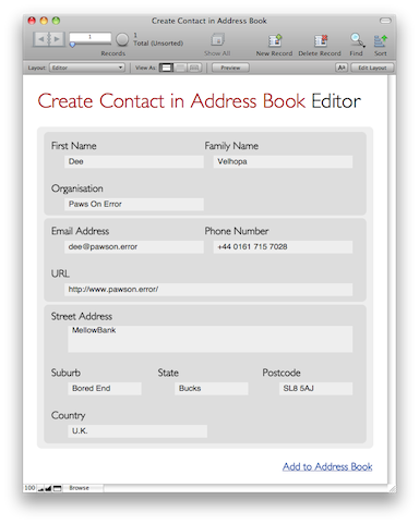 Create Contact in OS X Address Book Screenshot